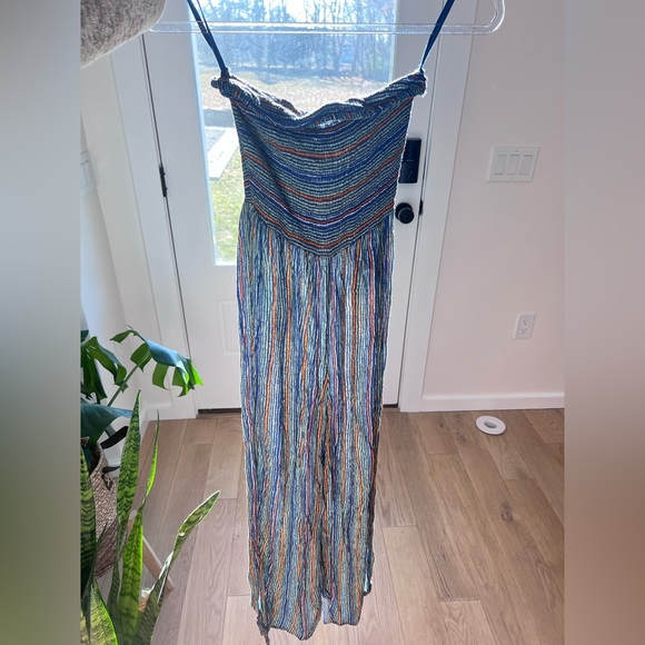 ✨Free People strapless blue & green jumpsuit w/ hint of orange - Picture 1 of 3